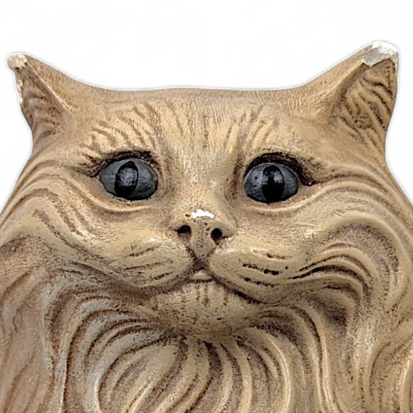 Vintage Ceramic Cat Life Size Figurine Persian Cream Beige Gray Eyes - Picture 7 of 15